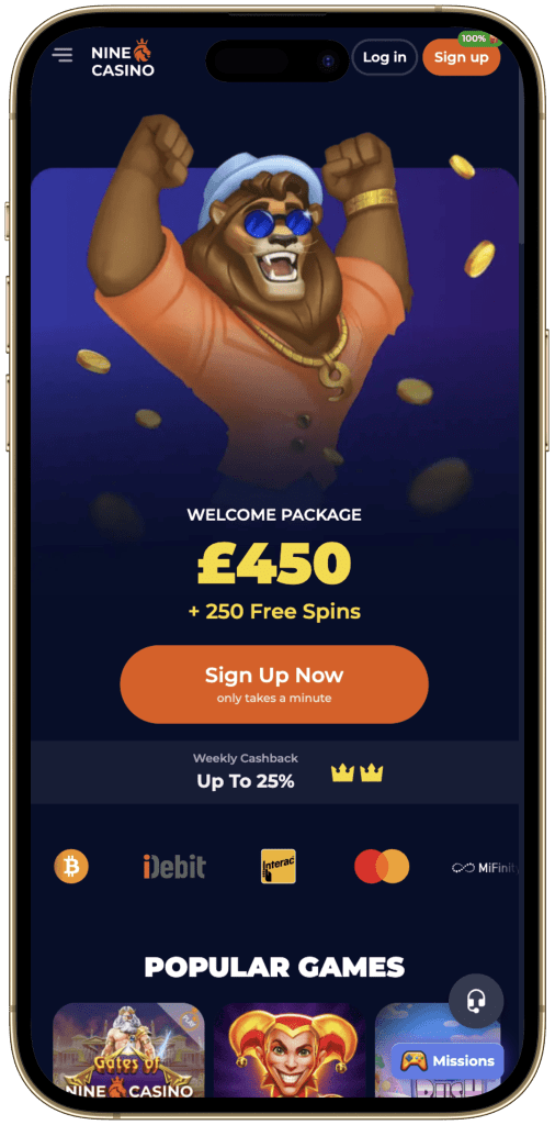 Nine Casino mobile version